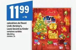 Maxi CALENDRIERS DE L'AVENT LINDT, HERSHEY'S, LAURA SECORD OU KINDER, 128-253 G offer