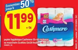 Maxi PAPIER HYGIÉNIQUE CASHMERE, 20=60 ROULEAUX OU MOUCHOIRS SCOTTIES, 12X126 FEUILLES offer