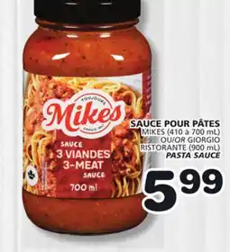 Marches Tradition MIKES (410 à 700 mL) OR GIORGIO RISTORANTE (900 mL) PASTA SAUCE offer
