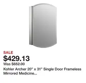 Wayfair Kohler Archer 20 x 31 Single Door Frameless Mirrored Medicine Cabinet offer