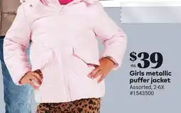 Giant Tiger Girls metallic puffer jacket offer