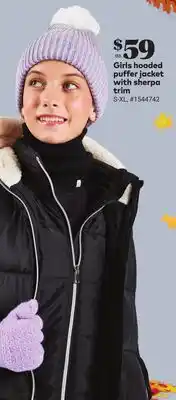 Giant Tiger Girls hooded puffer jacket with sherpa trim offer