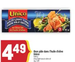 Marché Adonis THON PÂLE DANS L'HUILE D'OLIVE UNICO | UNICO LIGHT TUNA IN OLIVE OIL offer