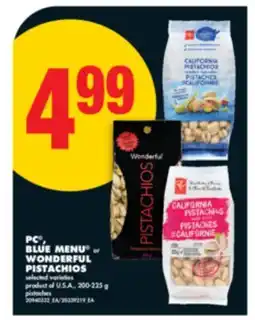 No Frills PC , BLUE MENU or WONDERFUL PISTACHIOS, 200-225 g offer
