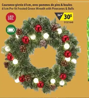 Sushi Shop 61cm Pre-lit Frosted Green Wreath with Pinecones & Balls offer