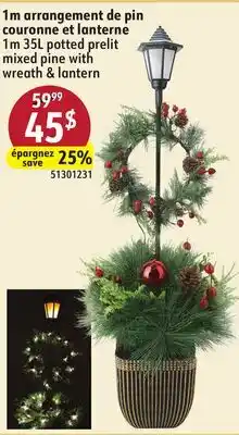 Sushi Shop 1m 35L potted prelit mixed pine with wreath & lantern offer