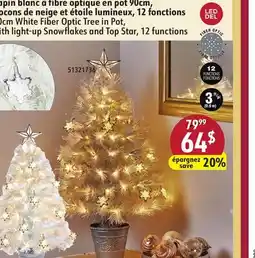 Sushi Shop 90cm White Fiber Optic Tree in Pot, with light-up Snowflakes and Top Star, 12 functions offer