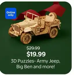 Walmart 3D Puzzles- Army Jeep, Big Ben and more! offer