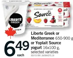 Fortinos LIBERTE GREEK OR MEDITERRANEE, 650-900 G OR YOPLAIT SOURCE YOGURT, 16x100 G offer