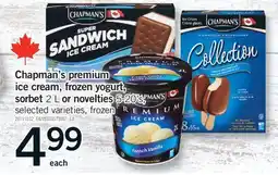Fortinos Chapman's premium ice cream, frozen yogurt, sorbet, 2 L or novelties, 5-20's offer