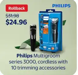 Walmart Philips Multigroom series 3000, cordless with trimming accessories offer