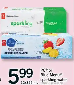Fortinos PC OR BLUE MENU SPARKLING WATER, 12X355 ML offer
