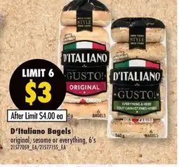 Fortinos D'ITALIANO BAGELS, 6'S offer
