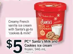 Fortinos PC SANTA'S MILK AND COOKIES ICE CREAM, 946 mL offer