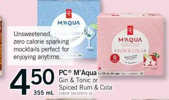 Fortinos PC M'AQUA GIN & TONIC OR SPICED RUM & COLA, 355 ML offer