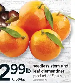 Fortinos SEEDLESS STEM AND LEAF CLEMENTINES offer