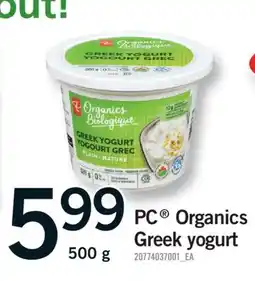 Fortinos PC ORGANICS GREEK YOGURT, 500 G offer