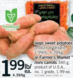 Fortinos LARGE SWEET POTATOES OR FARMER'S MARKET MINI CARROTS, 340 g offer