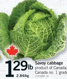 Fortinos SAVOY CABBAGE offer