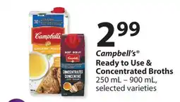Fortinos CAMPBELL'S READY TO USE & CONCENTRATED BROTHS, 250 ML - 900 ML offer