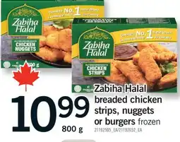 Fortinos ZABIHA HALAL BREADED CHICKEN STRIPS, NUGGETS OR BURGERS, 800 g offer