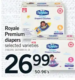 Fortinos ROYALE PREMIUM DIAPERS, 50-96'S offer