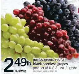 Fortinos JUMBO GREEN, RED OR BLACK SEEDLESS GRAPES offer