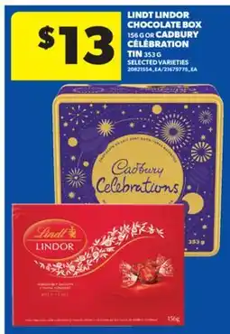 Real Canadian Superstore LINDT LINDOR CHOCOLATE BOX, 156 G OR CADBURY CÉLÉBRATION TIN, 353 G offer