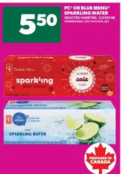 Real Canadian Superstore PC OR BLUE MENU SPARKLING WATER, 12X355 ML offer