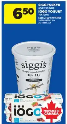 Real Canadian Superstore SIGGI'S SKYR 650/750 G OR IÖGO YOGURT G offer