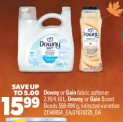 Real Canadian Superstore DOWNY OR GAIN FABRIC SOFTENER, 2.76/4.16 L, DOWNY OR GAIN SCENT BEADS, 598-694 G offer