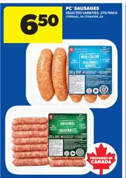 Real Canadian Superstore PC SAUSAGES, 375/500 G offer