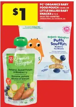 Real Canadian Superstore PC ORGANICS BABY FOOD POUCH 128 ML OR LITTLE BELLIES BABY SNACKS 8/12 G offer