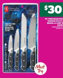 Real Canadian Superstore PC PRECISION PRO PARING UTILITY, BREAD, & CHEF'S KNIFE 4 PIECE KNIFE SET offer