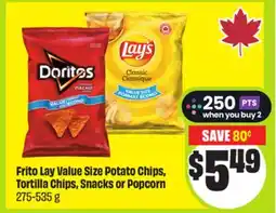 FreshCo Frito Lay Value Size Potato Chips, Tortilla Chips, Snacks or Popcorn 275-535 g offer
