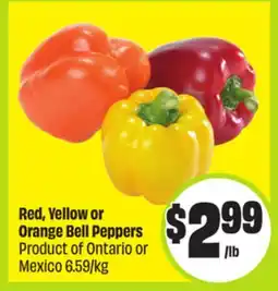 FreshCo Red, Yellow or Orange Bell Peppers Product of Ontario or Mexico 6.59/Kg offer