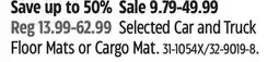 Canadian Tire Selected Car and Truck Floor Mats or Cargo Mat offer
