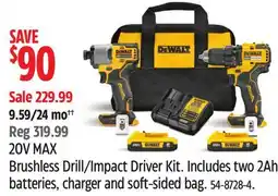 Canadian Tire Dewalt Brushless Drill/Impact Driver Kit offer