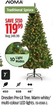 Canadian Tire Noma Dresden Pre-Lit Tree. Warm white/ multi-colour LED lights offer