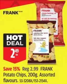 Canadian Tire FRANK Potato Chips, 200g. Assorted flavours offer
