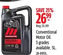 Canadian Tire Motomaster Conventional Motor Oil. 3 grades available. 5L offer