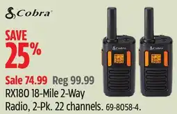Canadian Tire Cobra RX180 18-Mile 2-Way Radio, 2-Pk offer