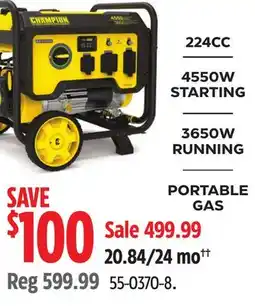 Canadian Tire 224CC 4550W STARTING 3650W RUNNING PORTABLE GAS offer