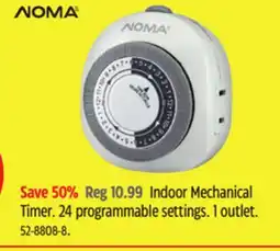Canadian Tire NOMA Indoor Mechanical Timer. 24 programmable settings. 1 outlet offer