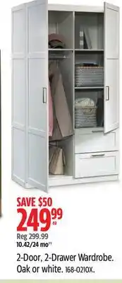 Canadian Tire Sauder 2-Door, 2-Drawer Wardrobe. Oak or white offer