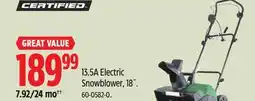 Canadian Tire Certified 13.5A Electric Snowblower, 18˝ offer