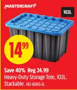 Canadian Tire Mastercraft Heavy-Duty Storage Tote, 102L. Stackable offer