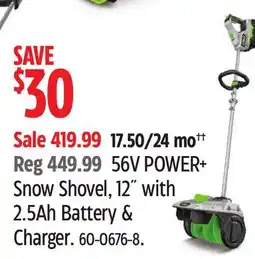 Canadian Tire EGO 56V POWER+ Snow Shovel, 12-in with 2.5 Ah Battery & Charger offer
