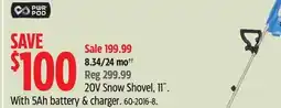 Canadian Tire 20V Snow Shovel, 11 with 5Ah battery & charger offer