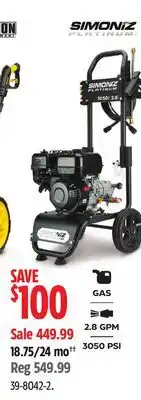 Canadian Tire Simoniz Platinum GAS 2.8 GPM 3050 PSI offer
